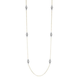 Delicate silver necklace with spaced beads on a thin chain.