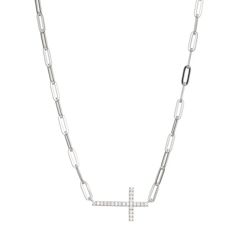 Silver chain necklace with a cross pendant.