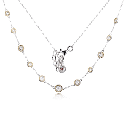 Elegant silver necklace with pearls and a butterfly charm.