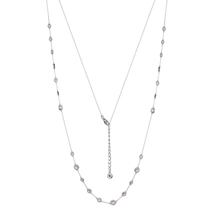 Elegant layered silver necklace with small bead accents.